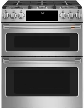 Front view of the Cafe CGS750P2MS1 double oven range