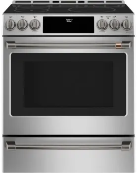 Front view of the Cafe CHS90XP2MS1 induction range