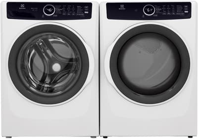 Front view of the Electrolux ELFW7437AW washer and Electrolux ELFE7437AW dryer laundry pair 
