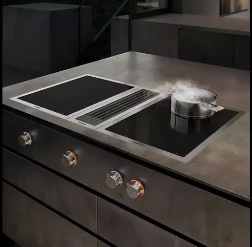Credit: Gaggenau The Gaggenau 400 Series VI422613 cooktop featured installed in a concrete island