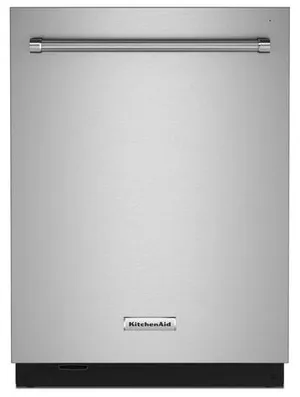 Front view of the KitchenAid KDTM604KPS dishwasher 
