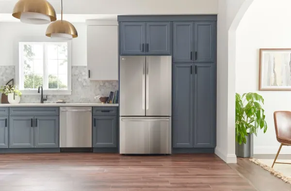 The LG LRFLC2706S refrigerator in a kitchen 