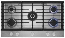 Overhead view of the KitchenAid KCGS556ESS gas cooktop 