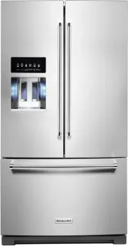 Front view of the KitchenAid KRFF577KPS refrigerator 