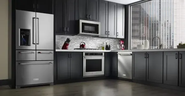 A kitchen featuring various KitchenAid appliances 