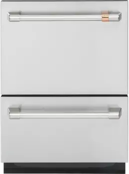 Front view of the Cafe CDD420P2TS1 dishwasher drawers 
