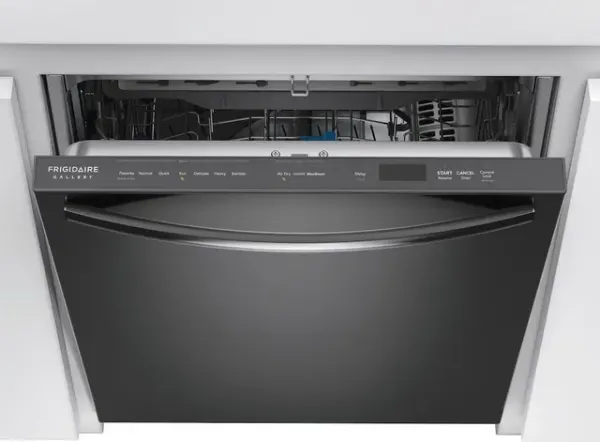 Close-up of the Frigidaire Gallery GDSH4715AD dishwasher with its door open 
