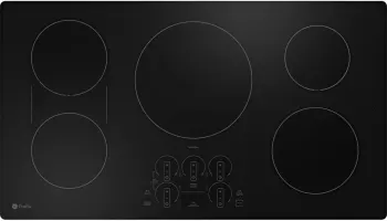 Overhead view of the GE Profile PHP9036DTBB induction cooktop 