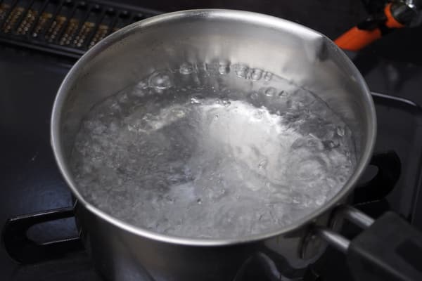 A pot of water simmering 