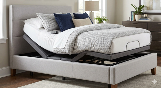 Front view of a mattress on an adjustable bed base