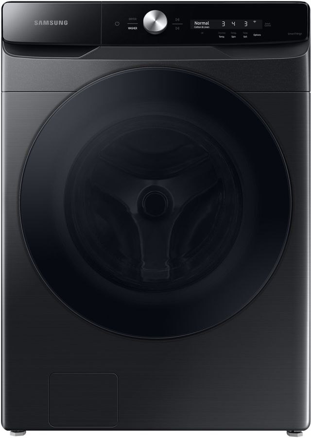 Albert Lee Stock photo of a black Samsung front load washer.