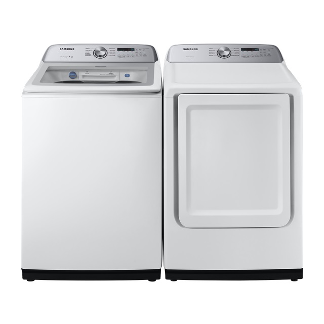 Albert Lee Stock photo of a white Samsung laundry pair.