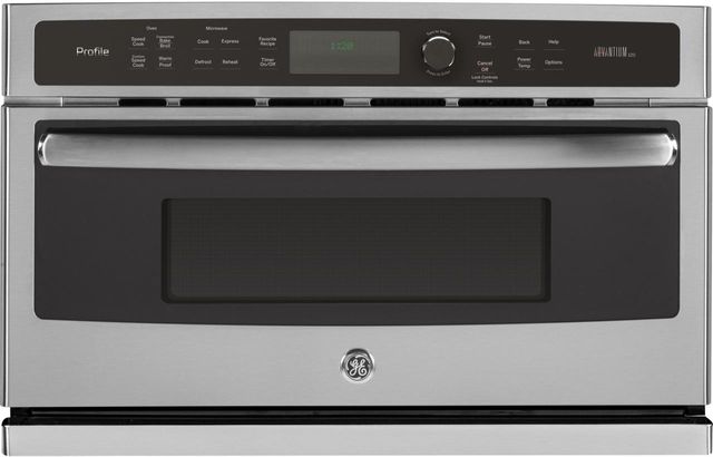 Albert Lee Stock photo of a stainless steel GE brand wall oven.