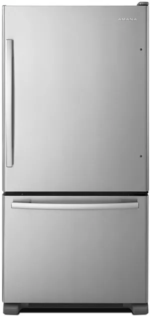 Credit: Amana Front view of the Amana ABB2224BRM bottom freezer refrigerator