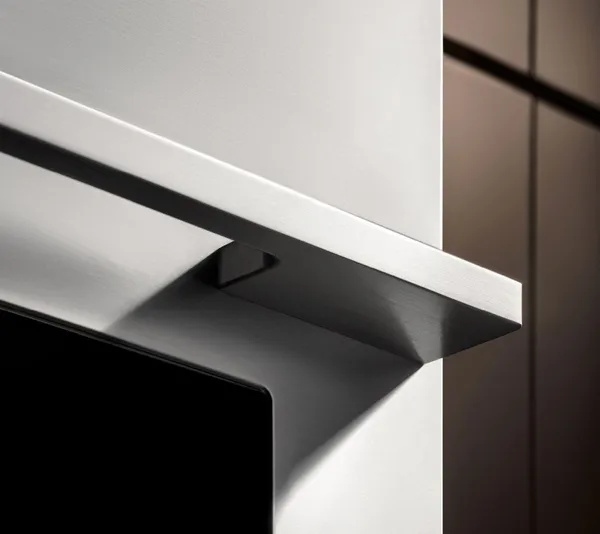 A close-up of a SKS refrigerator handle