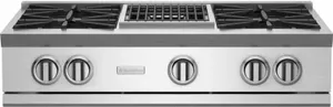 Front view of the BlueStar RGTNB364CBV2LPLT 36” rangetop