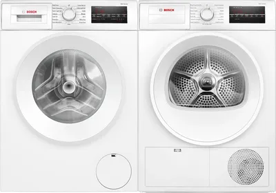 Bosch Front view of the Bosch WGA14400UC washer and Bosch WPA12100UC dryer