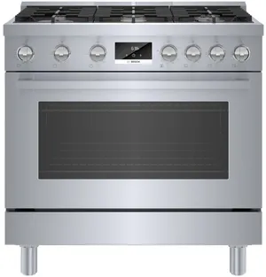Front view of the Bosch 800 Series HDS8655U 36” range