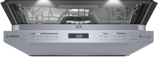 Overhead view of the Bosch Benchmark SHP9PCM5N dishwasher lighting