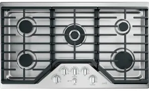 Overhead view of the Cafe CGP95362MS1 36” gas cooktop