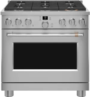 Front view of the Cafe CGY366P2TS1 36” gas range