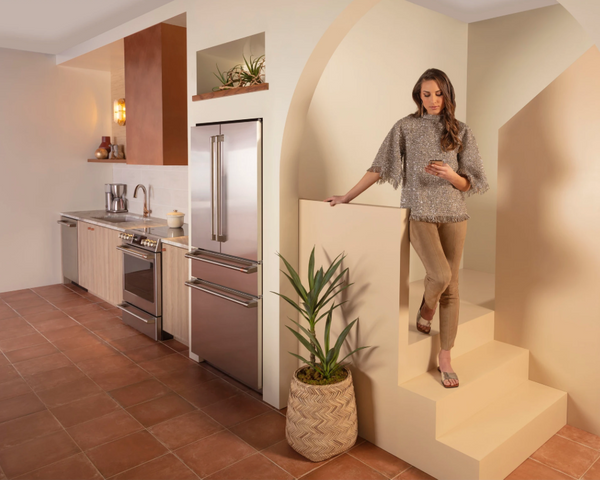 The Cafe CJE23DP2WS1 refrigerator in a designer kitchen