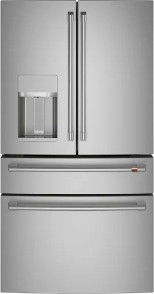 Front view of the Cafe CVE28DP2NS1 French door refrigerator 