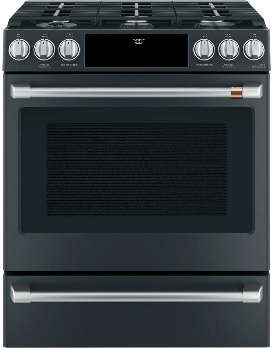 Credit: Cafe Café Matte Black Slide In Gas Range