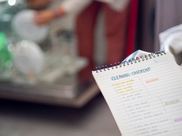 iStock Credit: Olga PS A checklist in the foreground with a dishwasher in the background