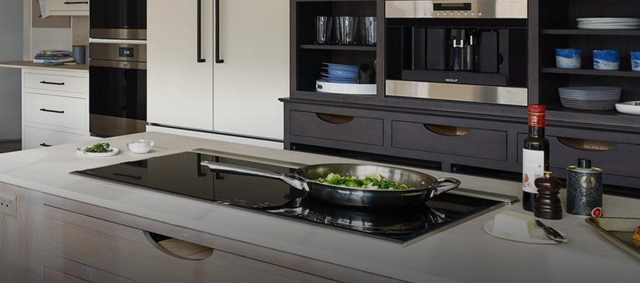 Credit: Wolf Front view of a Wolf induction cooktop in a casual kitchne