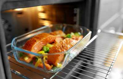Fish in a steam oven cooking