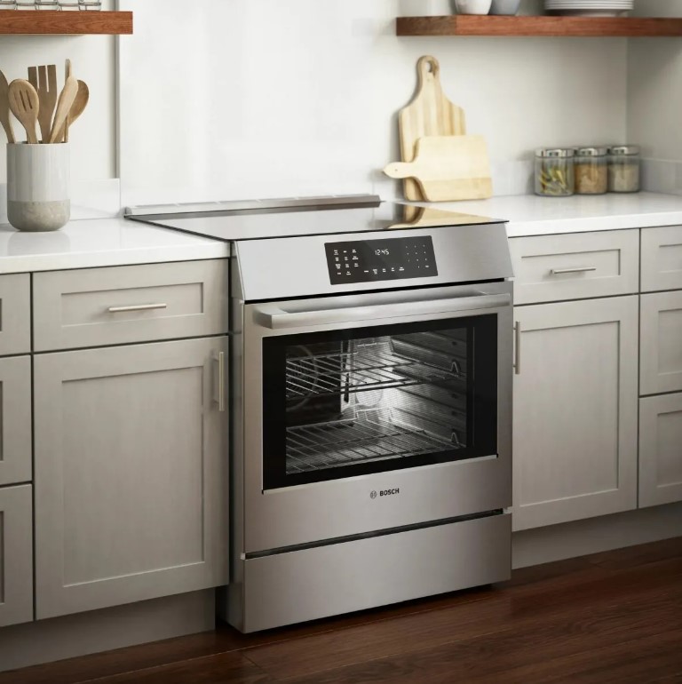 Bosch Appliances Bosch slide in induction range installed in a modern kitchen