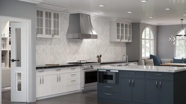 The Elica Disengo EORX36SS range hood in a modern kitchen 