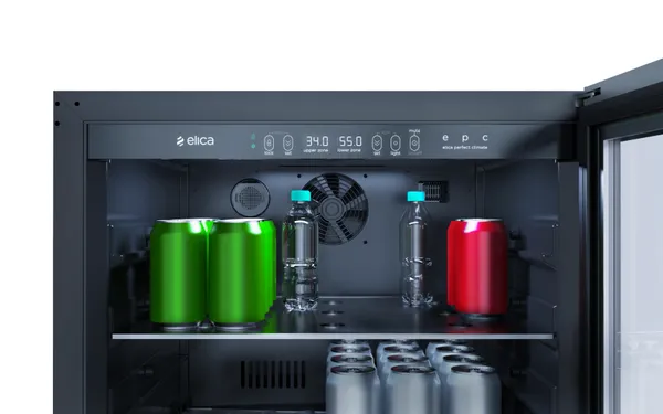 Various refreshments inside the Elica EBS52SS1 beverage center