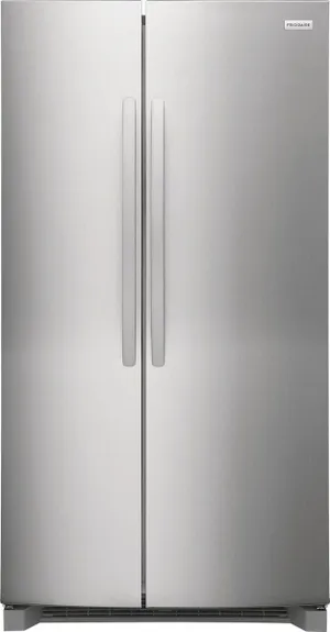 Front view of the Frigidaire FRSN2610AF side by side refrigerator