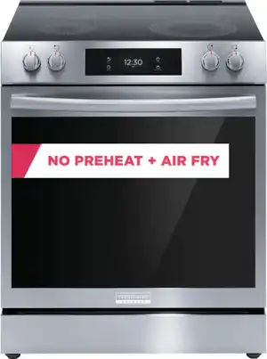 Front view of the Frigidaire Gallery GCFE3060BF slide in range