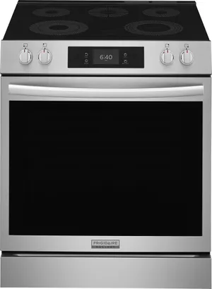 Front view of the Frigidaire Gallery GCFE3070BF range
