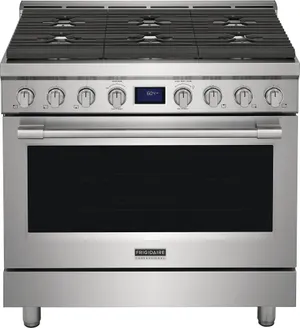 Front view of the Frigidaire Professional PCFG3670AF 36” gas range
