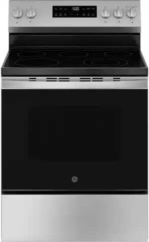 Front view of the GE GRF500PVSS electric range