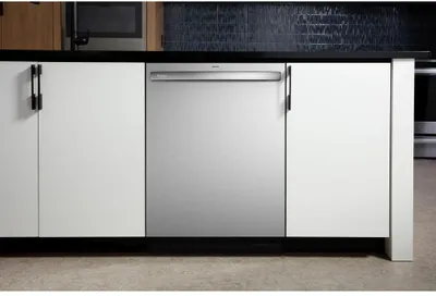 The GE Profile PDT755SYVFS dishwasher in a kitchen