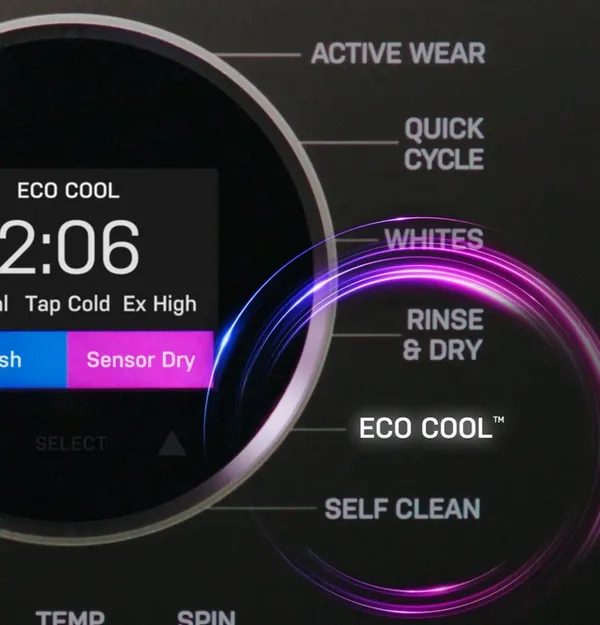 A close-up of the GE Profile PFQ97HSPVDS washer dryer combo controls 