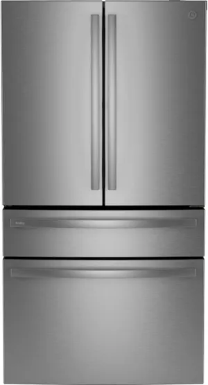 Front view of the GE Profile PGE29BYTFS French door refrigerator