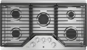 Overhead view of the GE Profile PGP7036SLSS 36” gas cooktop