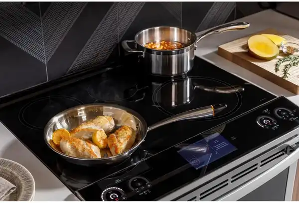 A close-up of the GE Profile PHS930YPFS induction range 