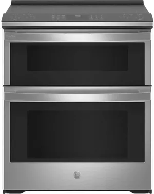Front view of the GE Profile PS960YPFS slide-in double oven range