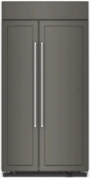 Front view of the KitchenAid KBSN702MPA panel ready refrigerator