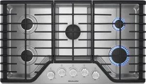 Overhead view of the KitchenAid KCGS356ESS 36” gas cooktop