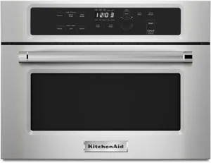 Credit: KitchenAid Front view of the KitchenAid KMBS104ESS built-in microwave