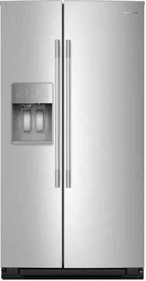 Credit: KitchenAid Front view of the KitchenAid KRSF536RPS side by side refrigerator