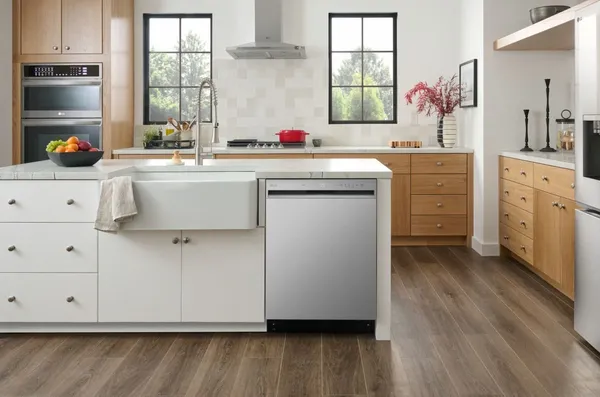The LG LDFN3432T dishwasher in a kitchen